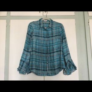 Tyler Boe Silk Blue Check Blouse With Tag size 8